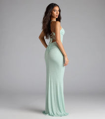 Diane Lace-Up Slit Mermaid Glitter Formal Dress