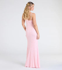 Kaitlyn Cowl Neck Slit Beaded Sequin Formal Dress
