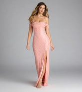 Sophina Cold Shoulder Pearl Beaded Sequin Formal Dress