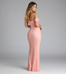 Sophina Cold Shoulder Pearl Beaded Sequin Formal Dress