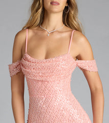 Sophina Cold Shoulder Pearl Beaded Sequin Formal Dress