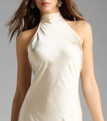 Andie Halter Open Back Slit Satin Formal Dress
