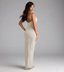 Aiza V-Neck Slit Beaded Formal Dress