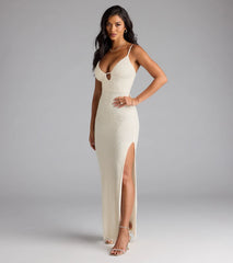 Aiza V-Neck Slit Beaded Formal Dress