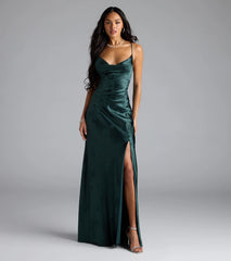 Gigi Cowl Neck Button Slit Satin Formal Dress