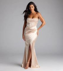 Loren Pearl Corset Slit Satin Formal Dress