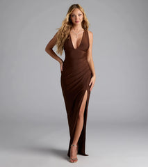 Jenn V-Neck Strappy Back Slit Long Formal Dress
