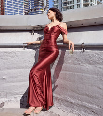 Jelene Cold-Shoulder Mermaid Satin Formal Dress