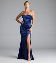 Paula Satin Strapless High Slit Mermaid Dress
