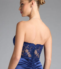 Paula Satin Strapless High Slit Mermaid Dress