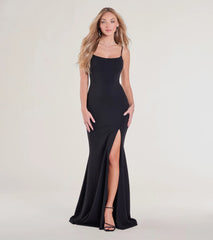 Hailey Lace-Up Slit Slim Crepe Formal Dress