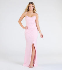 Johanna Cowl Neck Slit Glitter Formal Dress