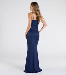 Johanna Cowl Neck Slit Glitter Formal Dress