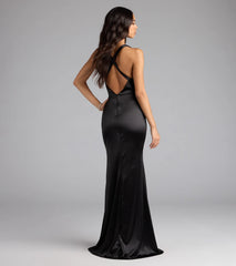 Judy Open Back Slit Mermaid Satin Formal Dress