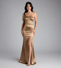 Jocelyn Cold Shoulder Slit Mermaid Satin Formal Dress