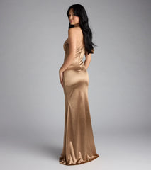 Jocelyn Cold Shoulder Slit Mermaid Satin Formal Dress