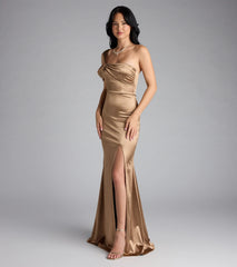 Jocelyn Cold Shoulder Slit Mermaid Satin Formal Dress