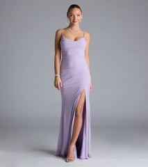 Madison Cowl Neck Slit Glitter Formal Dress