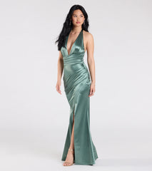 Joanne Halter Slit Mermaid Satin Formal Dress