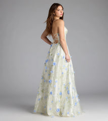 Nalini Lace-Up A-Line Floral Ball Gown