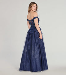 Sofia Off-The-Shoulder Corset Lace-Up Glitter Ball Gown