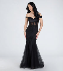 Cleo Floral Embroidered Tulle Corset Mermaid Gown