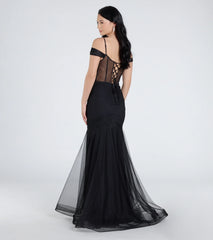 Cleo Floral Embroidered Tulle Corset Mermaid Gown