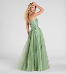 Petra Sequin Floral Applique Glitter Tulle Gown