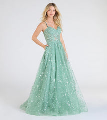 Adrienne Corset A-Line Glitter Mesh Ball Gown