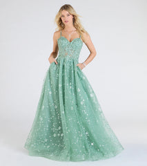 Adrienne Corset A-Line Glitter Mesh Ball Gown