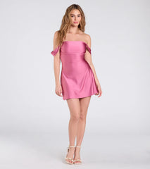 Classics Lover Off-The-Shoulder Satin A-Line Mini Dress