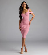 Looking Fab Cold-Shoulder Ruched Bodycon Midi Dress