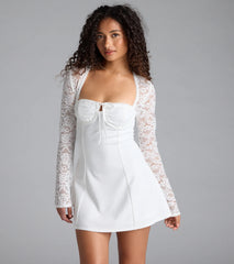 Flirty Factor Lace Long Sleeve Crepe Mini Dress