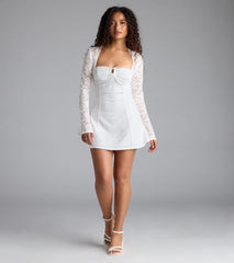 Flirty Factor Lace Long Sleeve Crepe Mini Dress