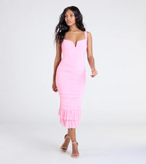 Turn On The Charm Ruffled Mesh Midi Dress