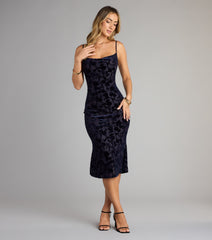 Oh-So-Chic Floral Velvet Burnout Midi Dress