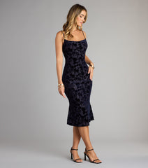 Oh-So-Chic Floral Velvet Burnout Midi Dress