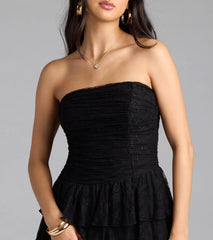 Lovely Nights Strapless Lace Ruffle Skater Dress