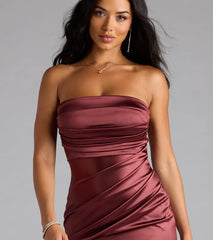 Cocktail Hour Strapless Satin Slit Midi Dress