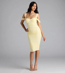 Looking Fab Cold-Shoulder Ruched Bodycon Midi Dress