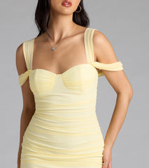 Looking Fab Cold-Shoulder Ruched Bodycon Midi Dress