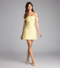 Classics Lover Off-The-Shoulder Satin A-Line Mini Dress