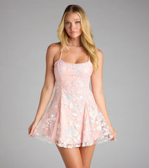 Glitz Me Up Lace-Up Sequin Skater Dress