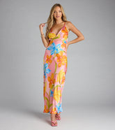 Island Glow Floral Satin Maxi Dress