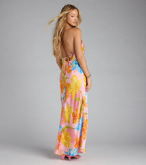 Island Glow Floral Satin Maxi Dress