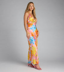 Island Glow Floral Satin Maxi Dress