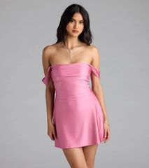 Classics Lover Off-The-Shoulder Satin A-Line Mini Dress