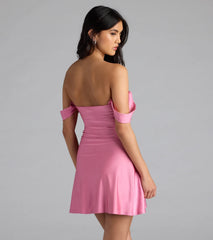 Classics Lover Off-The-Shoulder Satin A-Line Mini Dress
