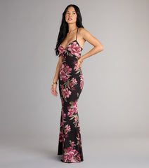 Garden Goddess Floral Lace-Up Maxi Dress