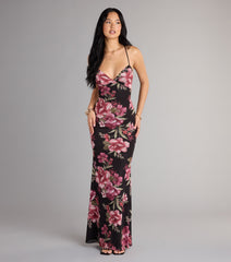 Garden Goddess Floral Lace-Up Maxi Dress